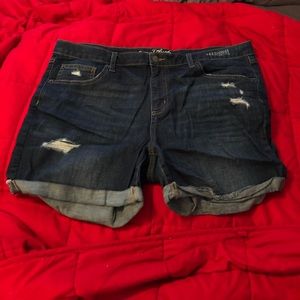 Distressed denim shorts